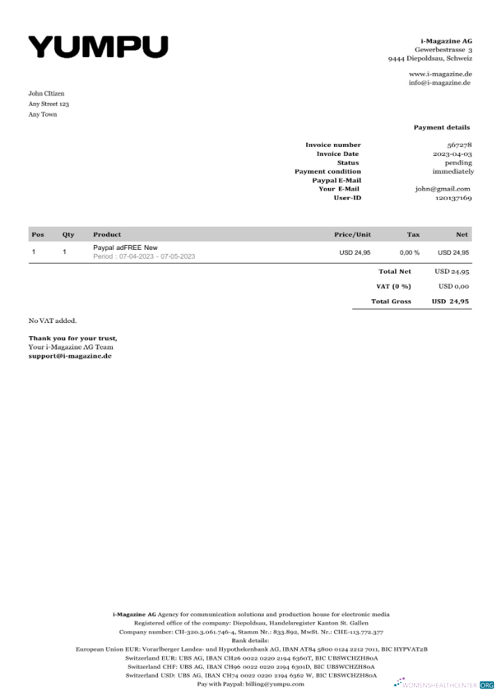 Download Switzerland Yumpu invoice Word and PDF template Photoshop template